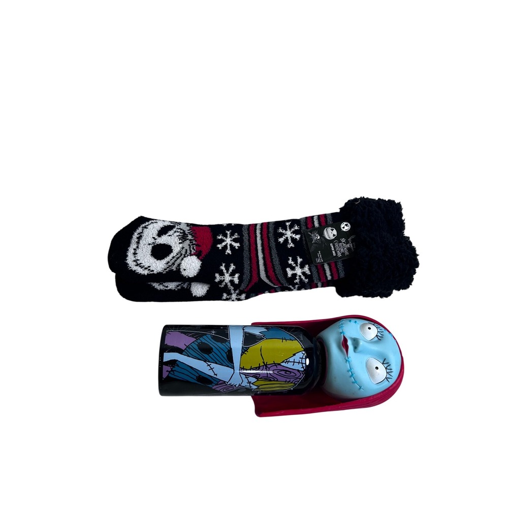 Disney Nightmare Before Christmas Slipper Socks & Sally Tumbler Set Black Womens